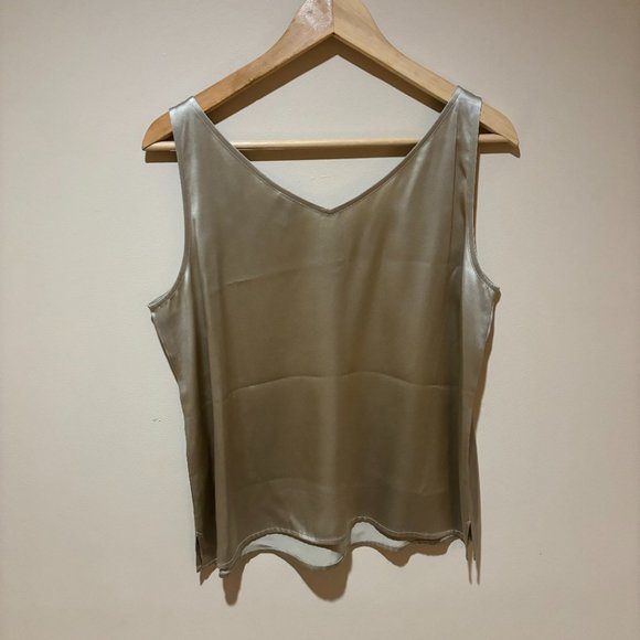 Eileen Fisher Silk V-Neck Tank Top - Medium, Champagne Gold - Picture 3 of 7